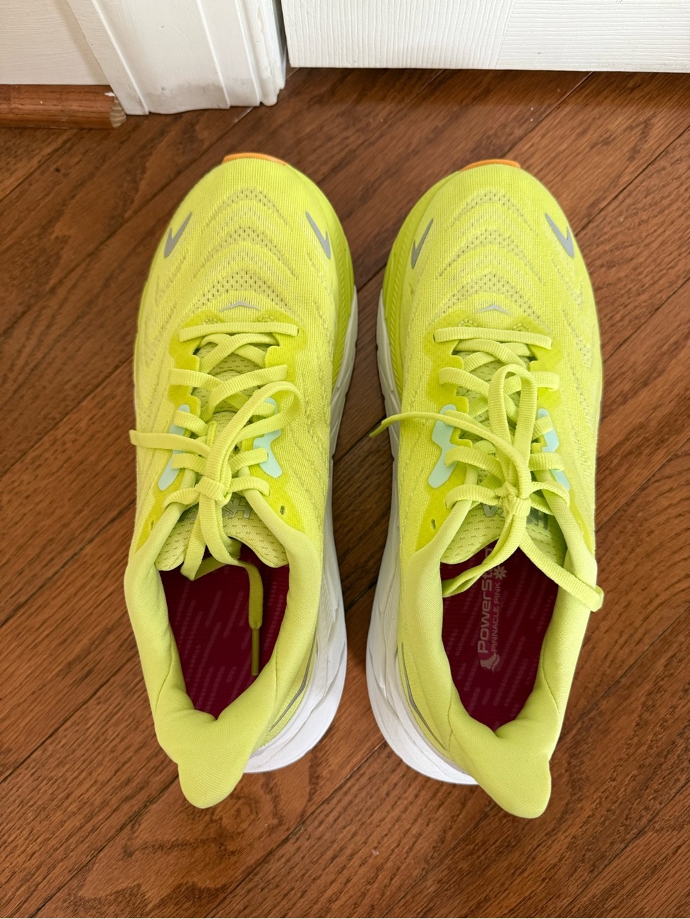 Women’s Hoka Arahi 6 Neon Yellow Athletic Running Shoes with Orange Accents - Picture 5 of 9